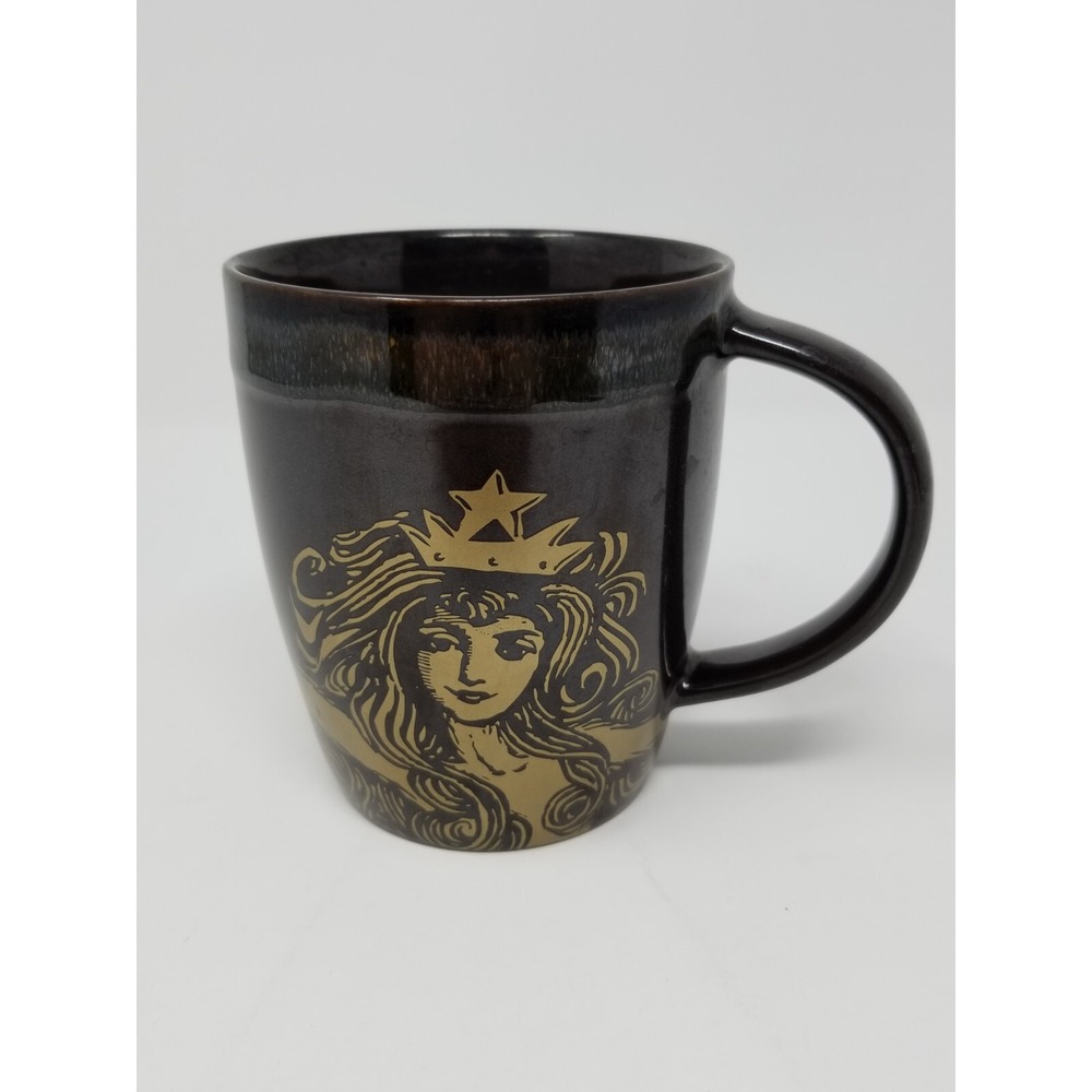 Starbucks 2012 Anniversary Brown Siren Crown Mermaid Gold Brown Coffee Cup